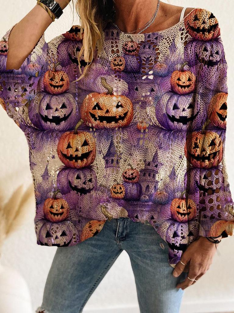 2026 Women's Casual Long-Sleeve Pumpkin Sweater for Halloween