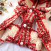 Thick Plush Pet Hooded Cape Vest Red Plaid Christmas Pet Cape Cute Pet Warm Coat  Dog Cat