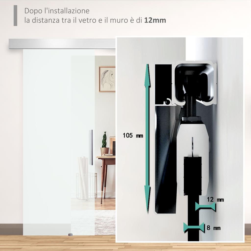 75cm Sliding Door Include Hardware Track System Kit, 8mm Clear Tempered Glass, Handle
