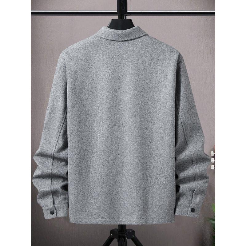2026 New Men's Woolen Jacket, Solid Color Coat with Turn-down Collar and Buttons, Casual Overcoat