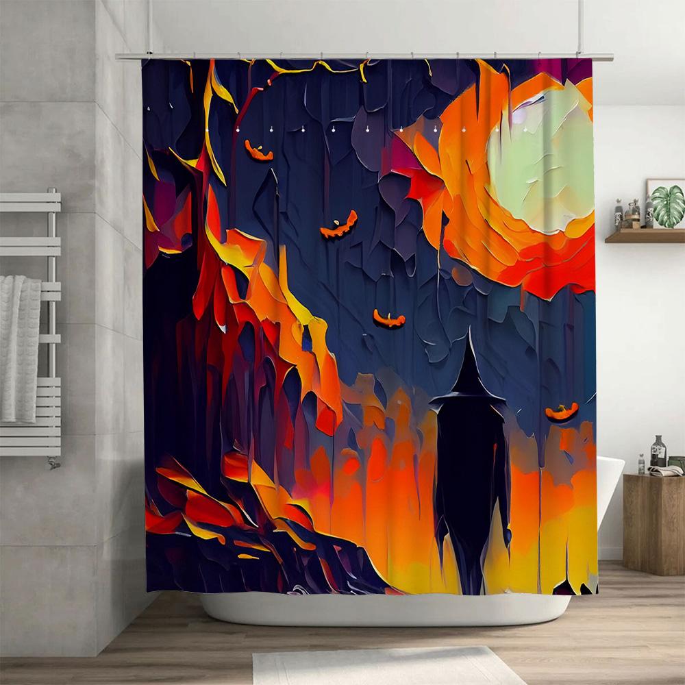 Gruseliger Halloween-Duschvorhang Spukhaus Geister Feuerrot Buntes Künstlerisches Design für Badezimmerdekoration (Für dich: 72 x 78 Zoll)