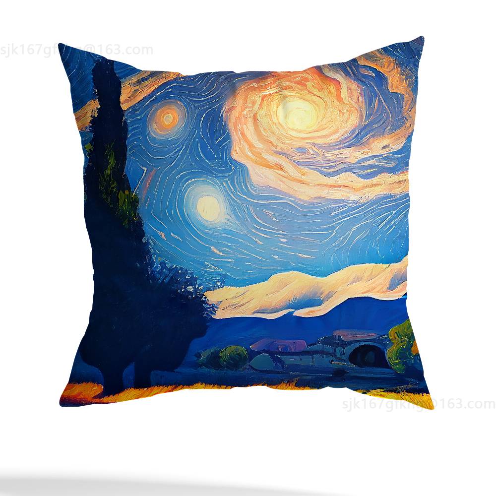 Van Gogh Pillow Case Anti-dustmite Pillowcase Invisible Zipper Silky Short Plush Sofa Cushion Cover