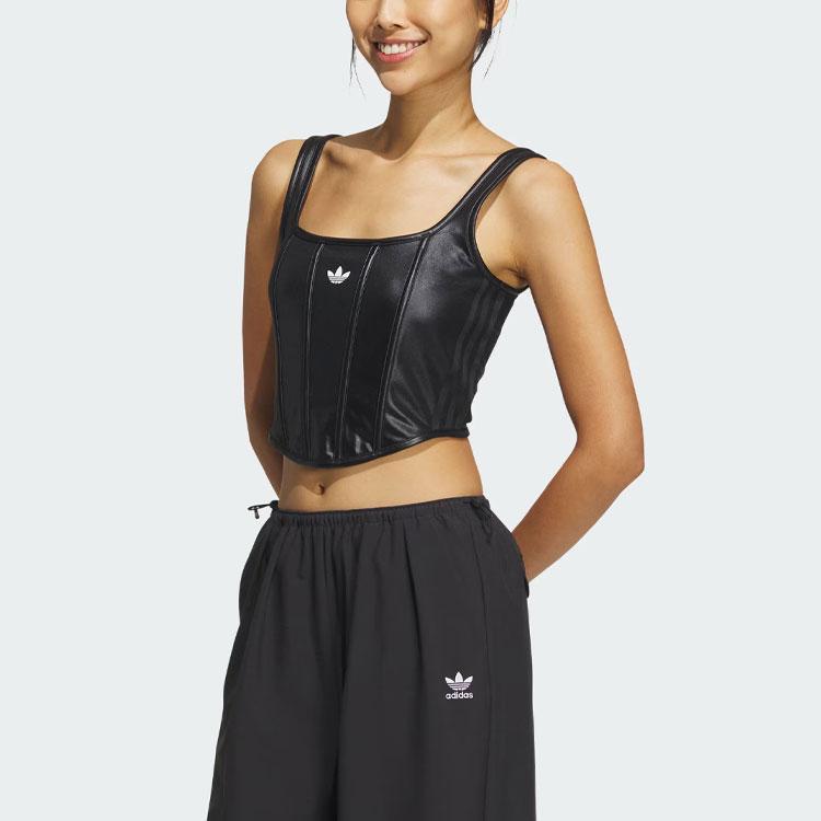 Adidas Originální Trefoil korzetové tílko s jednobarevným logem Dámské topy Černá IX1912
