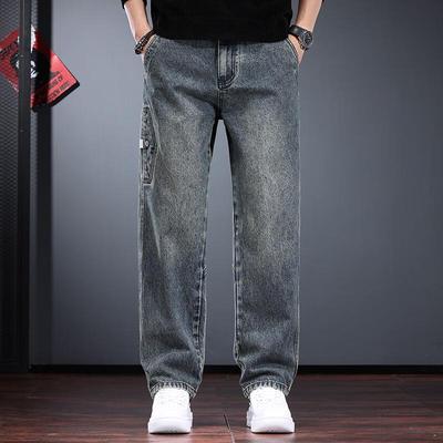 Jie Lei Nuo Men's Washed Loose Straight Jeans