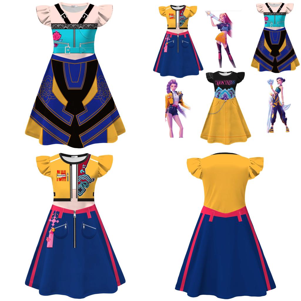 Kpop Demon Hunters Girl Dress With Cartoon Pleated Fabric For Children 110-160cm