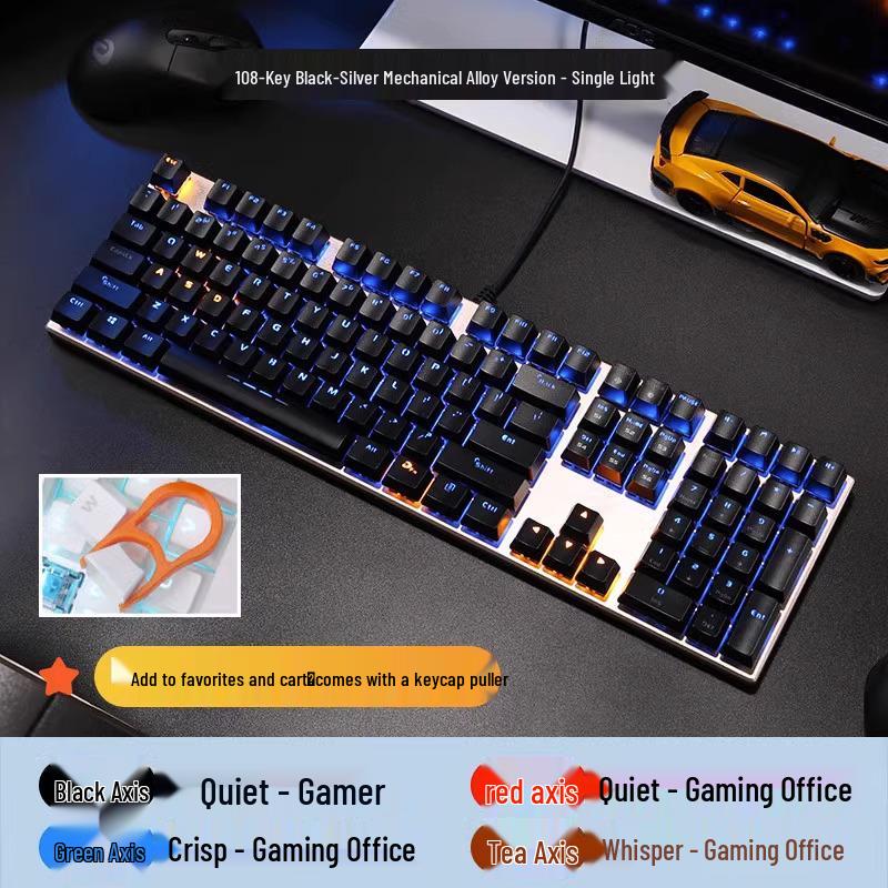 Dareu EK815 Mechanical Keyboard – 108-Key Alloy, Black, Blue, Red, Brown Switches, Wired for E-sports, Gaming, and Office Use.