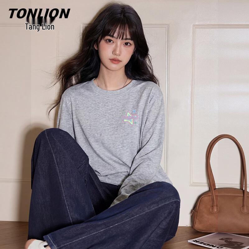 TonLion Women's Pure Cotton Loose Fit Long Sleeve T-Shirt