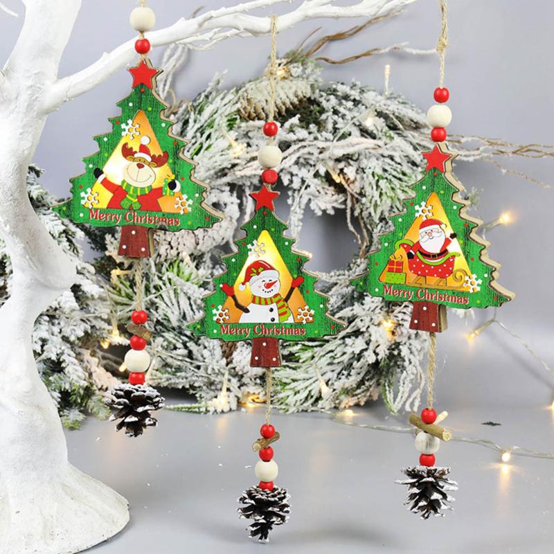 Ornamenti Appesi per Albero di Natale di Capodanno Decorazione Luminosa a LED in Legno per Casa Ciondoli Regali Ornamenti da Appendere Forniture per Feste