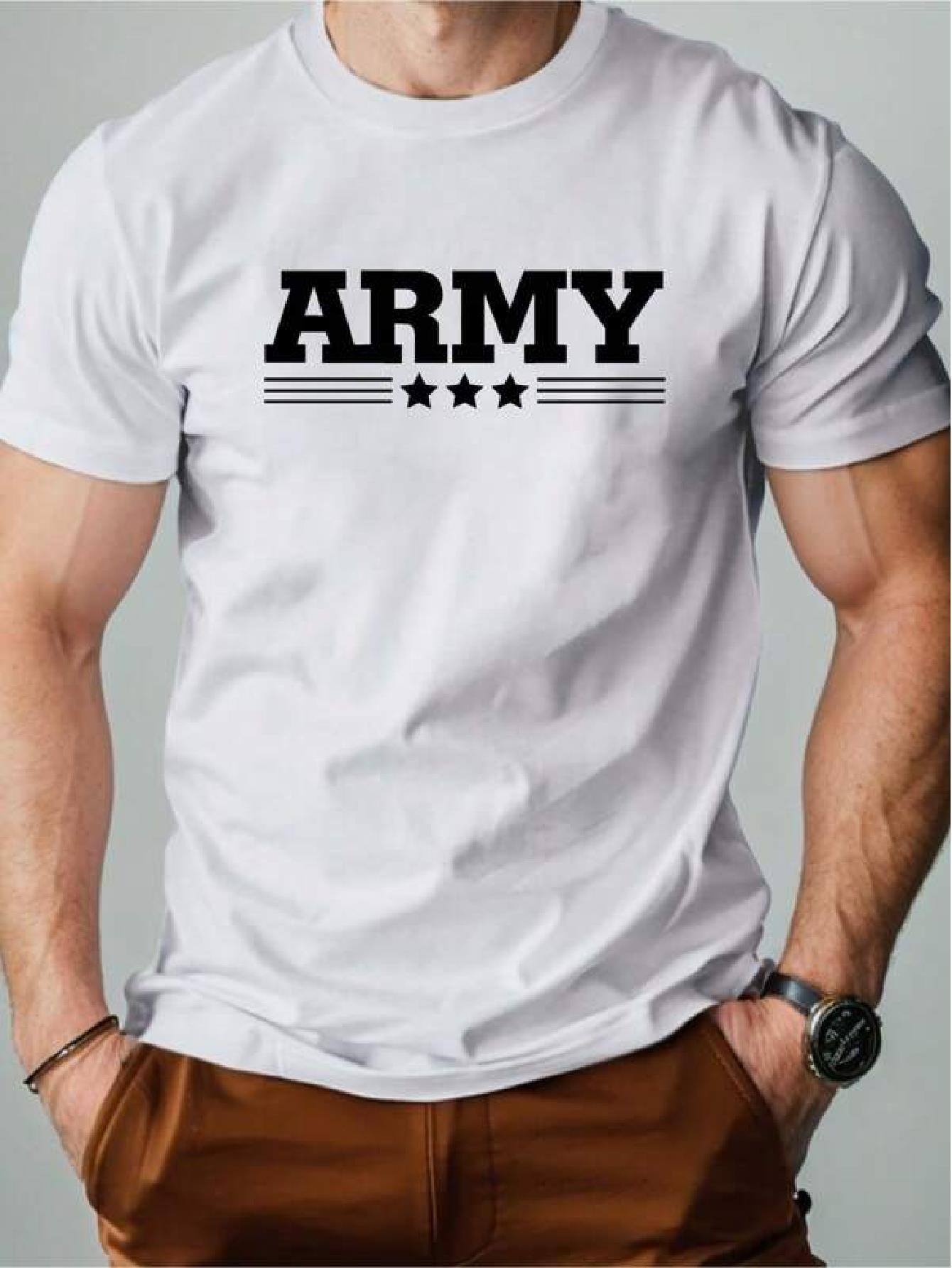 & WoHeavyweight ARMY Graphic T-shirt - Military Style Tee with Bold BLACK  ARMY  Print - White Casual Shirt for Army Events M