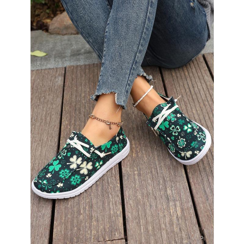 Four Seasons Canvas Shoes Four Leaf Clover Print Colorful Export Flat Casual Shoes