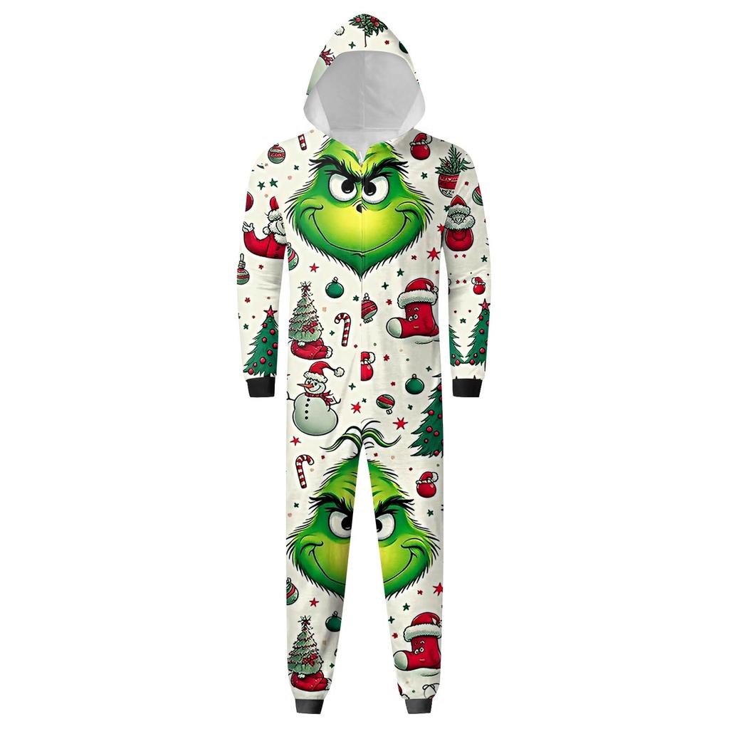 Christmas Print Family Matching Hooded Long Sleeved Zippered Jumpsuit Set