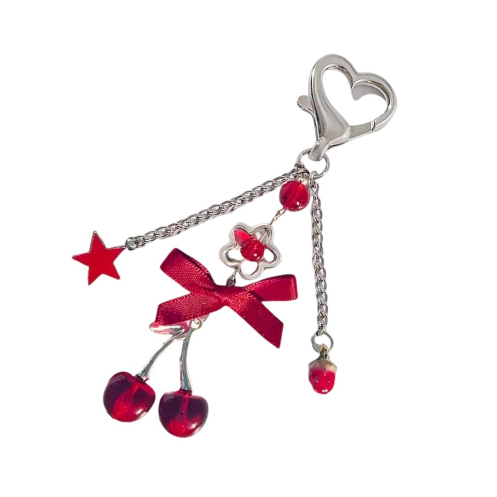 Lovely Cherry Pendent Bowknot Keychain For Women Creative Decors Keyring Lover for Hangbag Y2K Key Holder Bag Charm