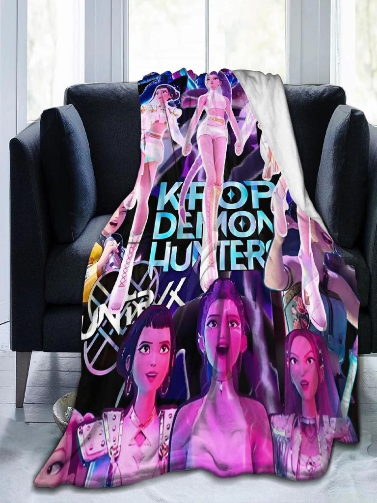 Kpop Demons Huntrix Hunters Flannel Throw Blanket Rumi Mira Joey Creative Bedspread Rug xcm Soft Cozy