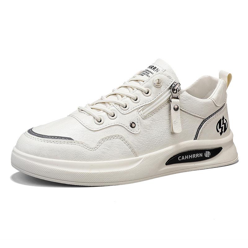 

Board shoes men s spring and autumn new leather surface breathable lazy foot cover casual shoes student platform white shoes trendy shoes men 39
