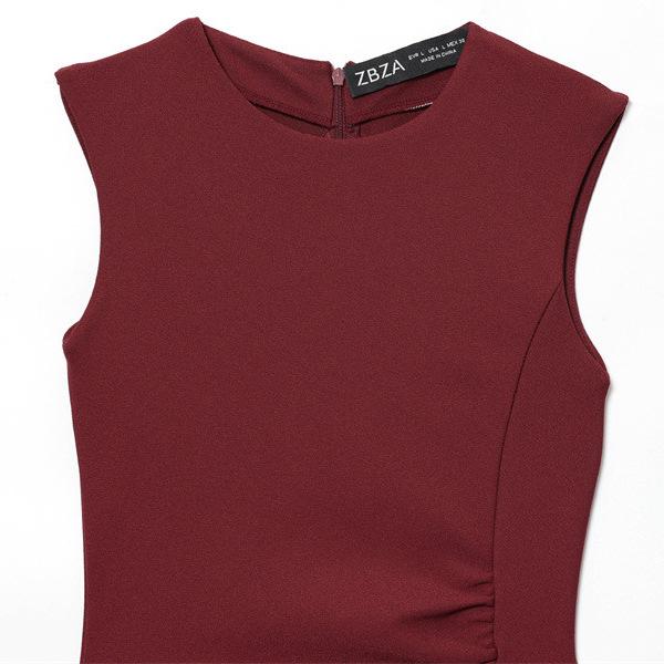 Round Neck Pleated Sleeveless Dress