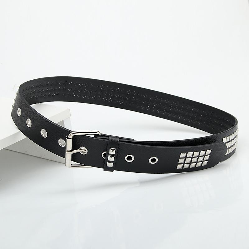 

Fashion and Versatile Vintage Boxed Bead Pyramid Women s Belt European and American Punk Jeans Embellished Belt 102CM чёрный