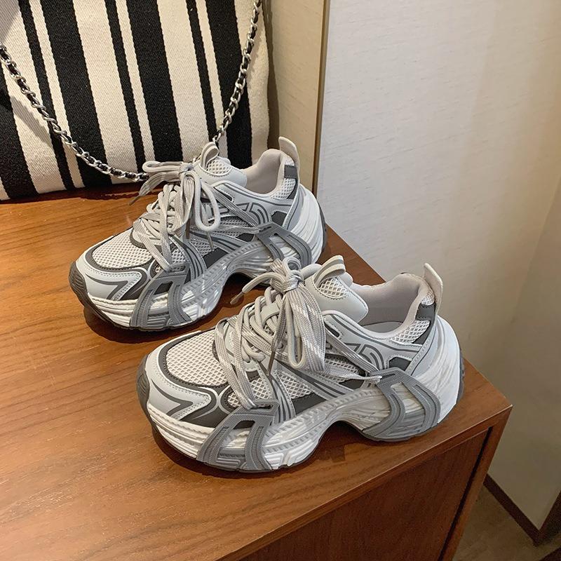 Early Spring New Casual Platform Women's Shoes Leather Round Head Lace-up Dad Shoes Women's Height Increase Versatile Women's Single Shoes