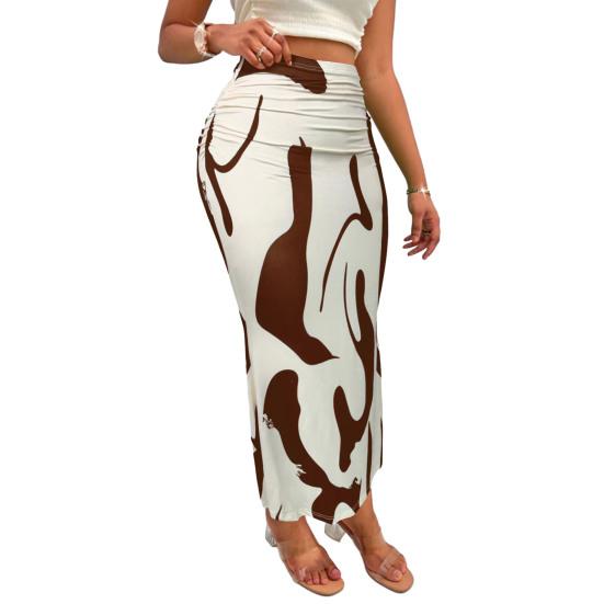Women Fishtail Skirt Zebra Pattern Hip-Covering Maxi Skirt High Waist Office Lady Long Skirt