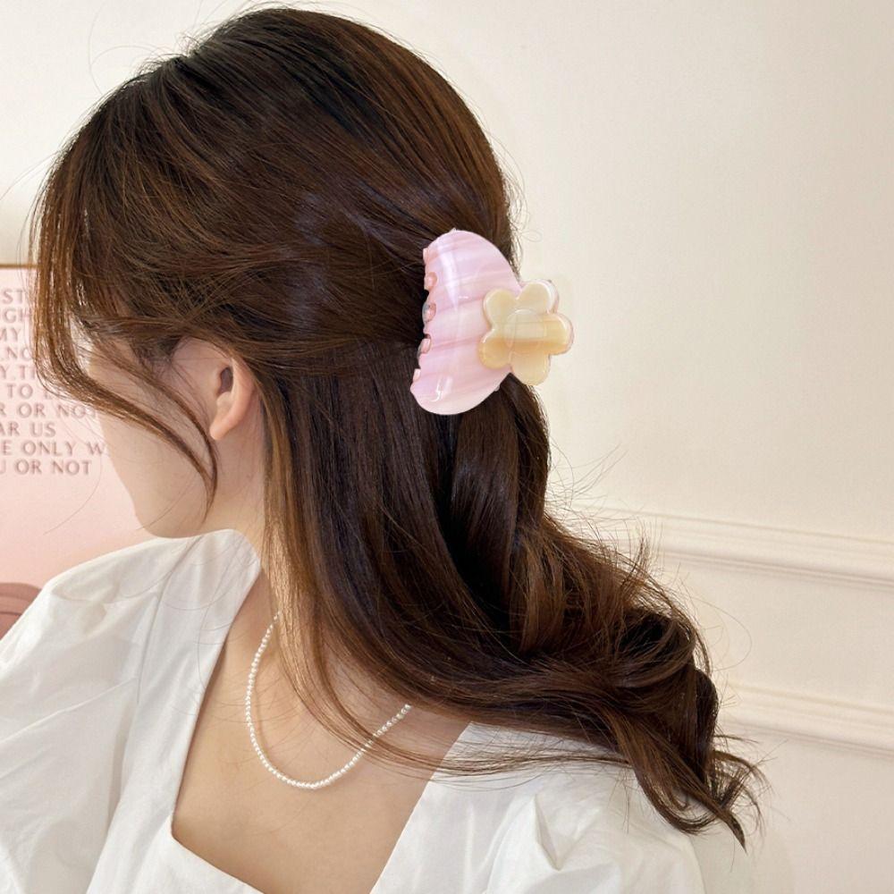 Small Acetic Acid Flower Hair Claw Elegant Flower Hair Crab Clip Fashion French Shark Clip  Women