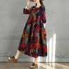 Spring Vintage Floral Print Plus Size Women Long Dress Oversize Loose Basic Casual Long Sleeve Maxi