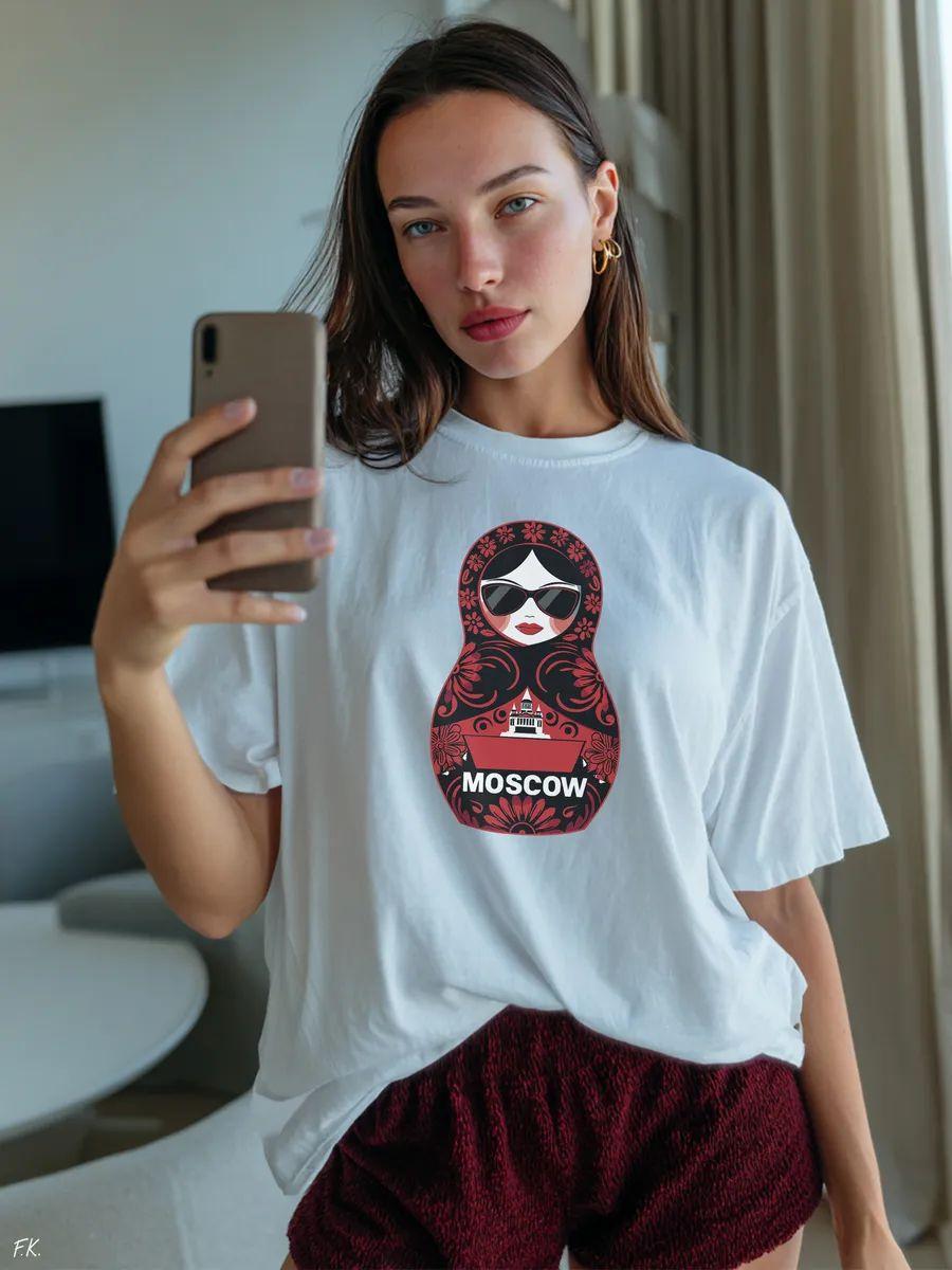 Oversized T‑shirt with matryoshka and Kremlin print, Moscow S
