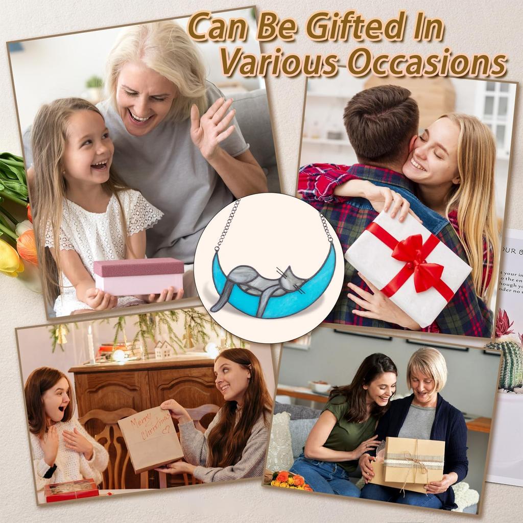 Stain Glass Window Hanging, Grey Cat Decor for Cat Lovers, Handcrafted Cat Suncatcher Stained Glass Window Panel, Cat Loss Sympathy Gift for Window,