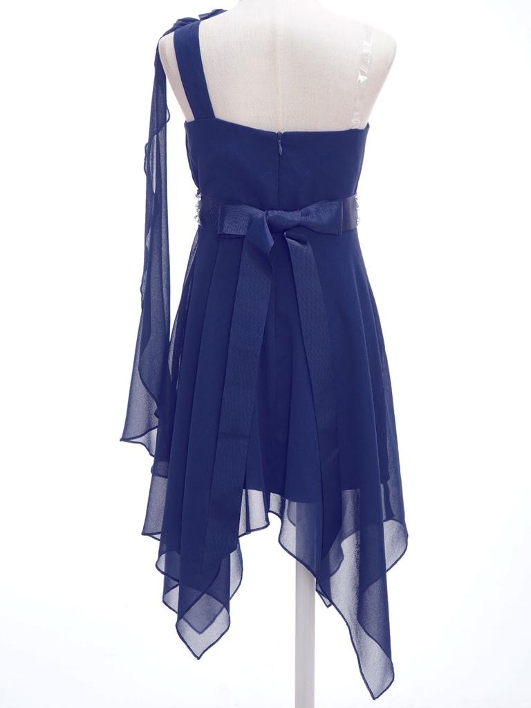 Rochie de petrecere pentru fete șic, cu volană, cu un umăr, fără mâneci, rochie formală din șifon pentru domnișoară de onoare