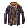 Gestepptes, gefüttertes, kariertes Button-Down-Hemd für Herren. Mit Samt versehen, um warm zu bleiben. Jacke mit Kapuze(Nicht positionierendes Drucken)