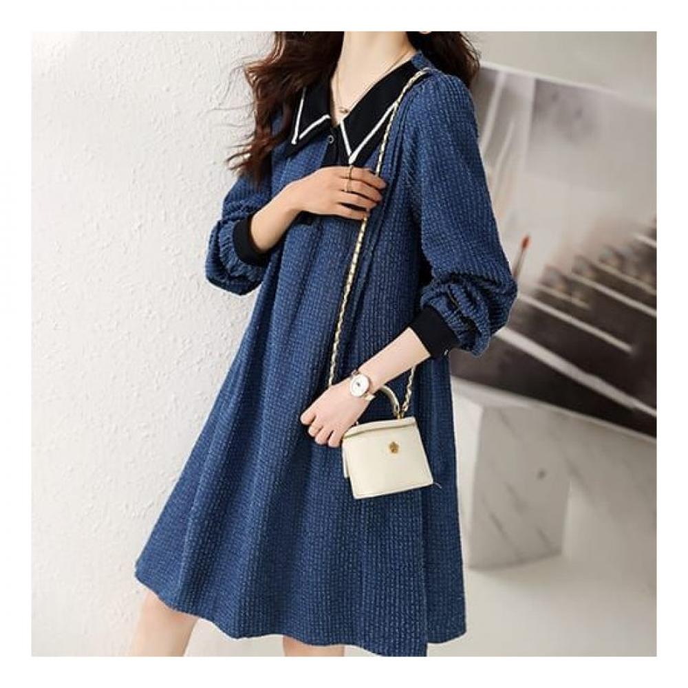 Navava Long Sleeve Dress Romantic Retro Collar Denim No710