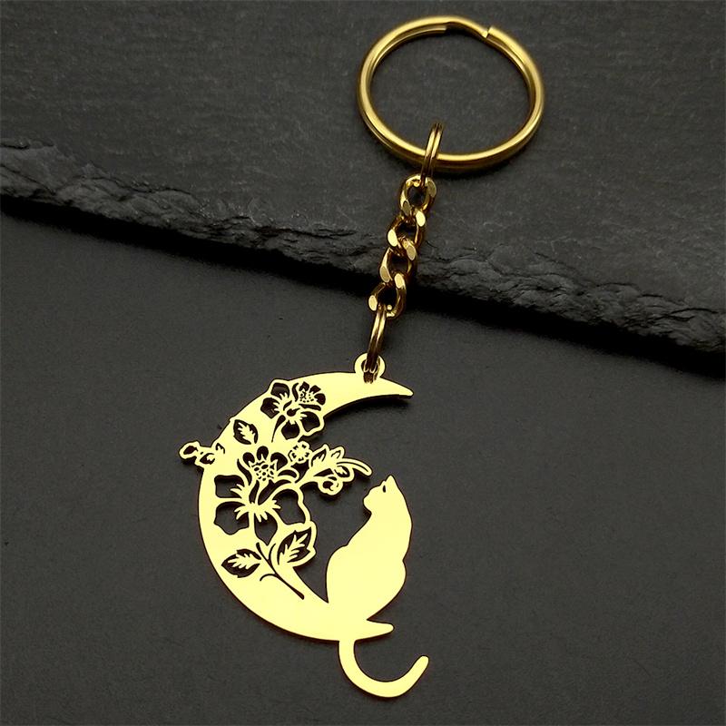 Aesthetic Cat Flower Moon Crescent Necklace for Women Men Stainless Steel Silver Color Bohemia Chain Gift Jewelry Collar 3220