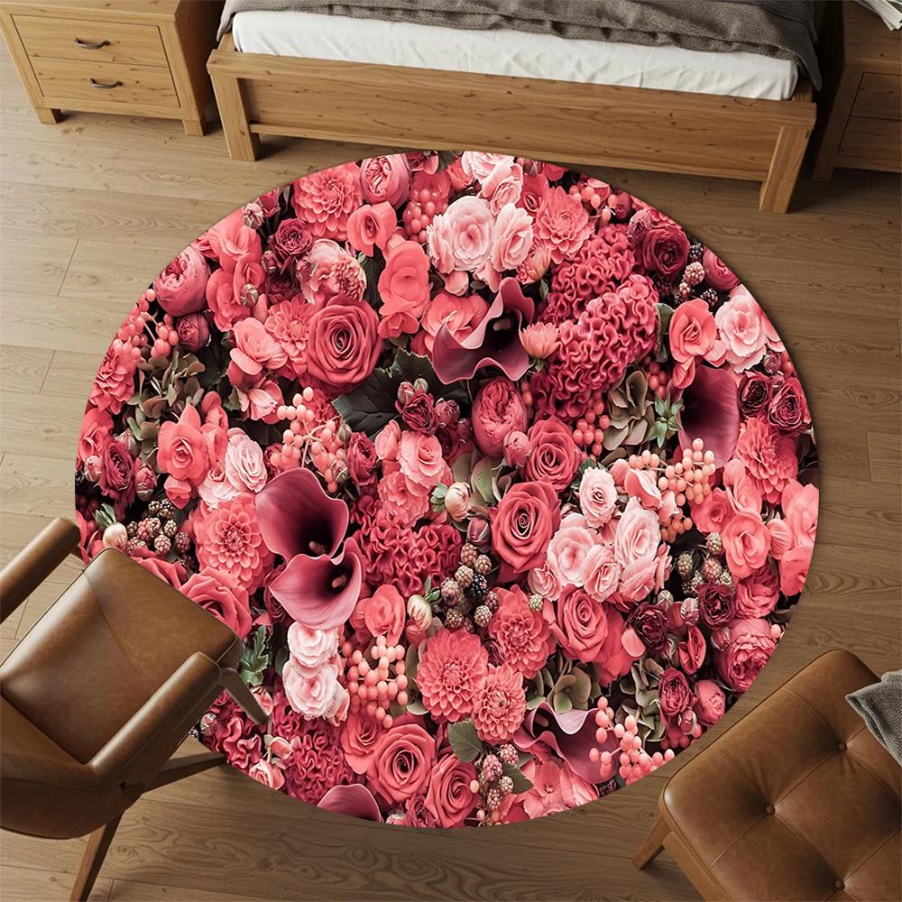 1pc Floral Pattern Round Chair Mat Area Rug - Non-Slip, Floor Mat for Office, Bedroom, and Indoor Decor C1125008