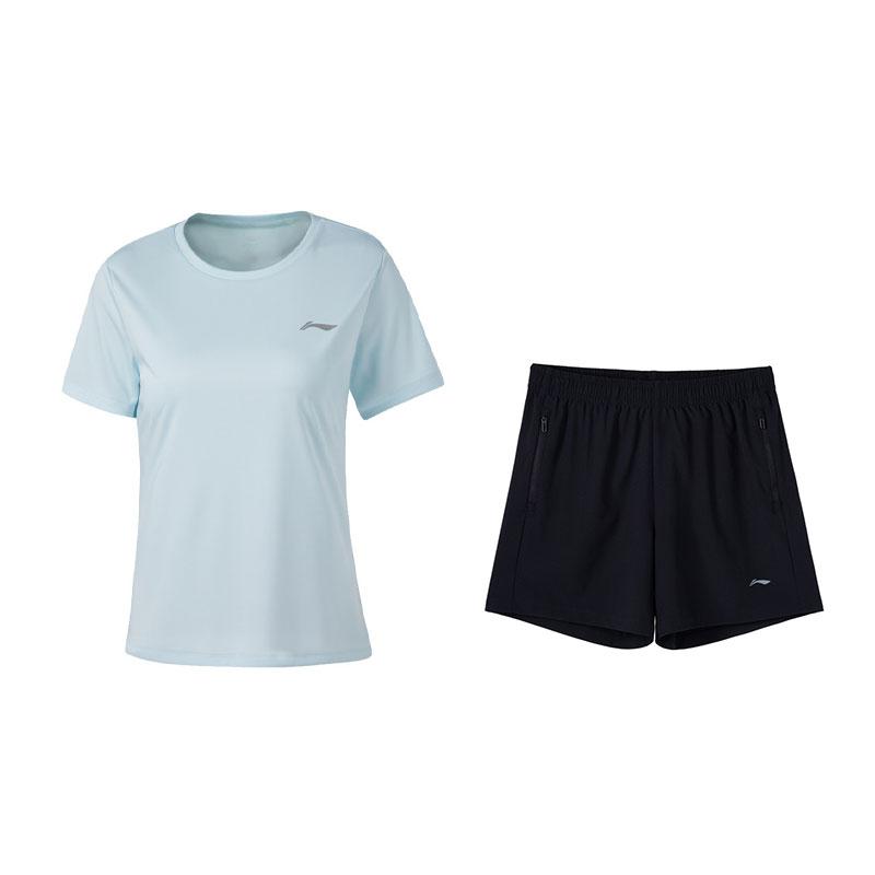 

Li Ning Fashionable Simple Breathable Short Sleeve Comfortable Pants Casual Sports Suit Women suit Cloud-Porcelain-Blue Black W838-3+W518-1 3XL