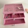 Jewelry Storage Box with 3 Layers Large Capacity Rounded Corners Velvet Interior Earrings Rings Organizer Storage Case