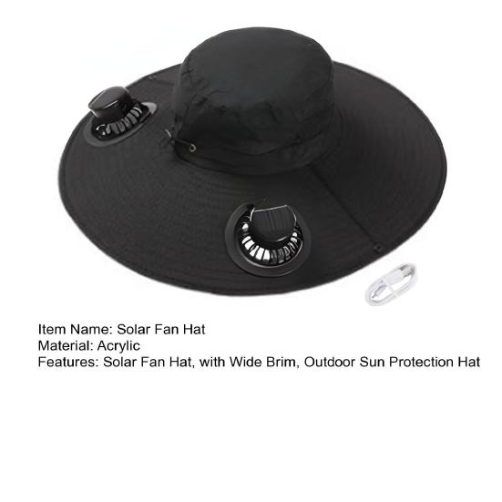 Solar Fan Hat with Dual Rechargeable Fans Design Wear-Resistant Sun Protection