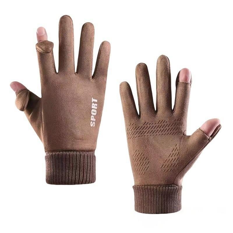 Autumn and Winter Men and Women's Suede Gloves for Warmth and Velvet Cold Proof and Thickened Cycling Motorcycle Touch Screen Gloves