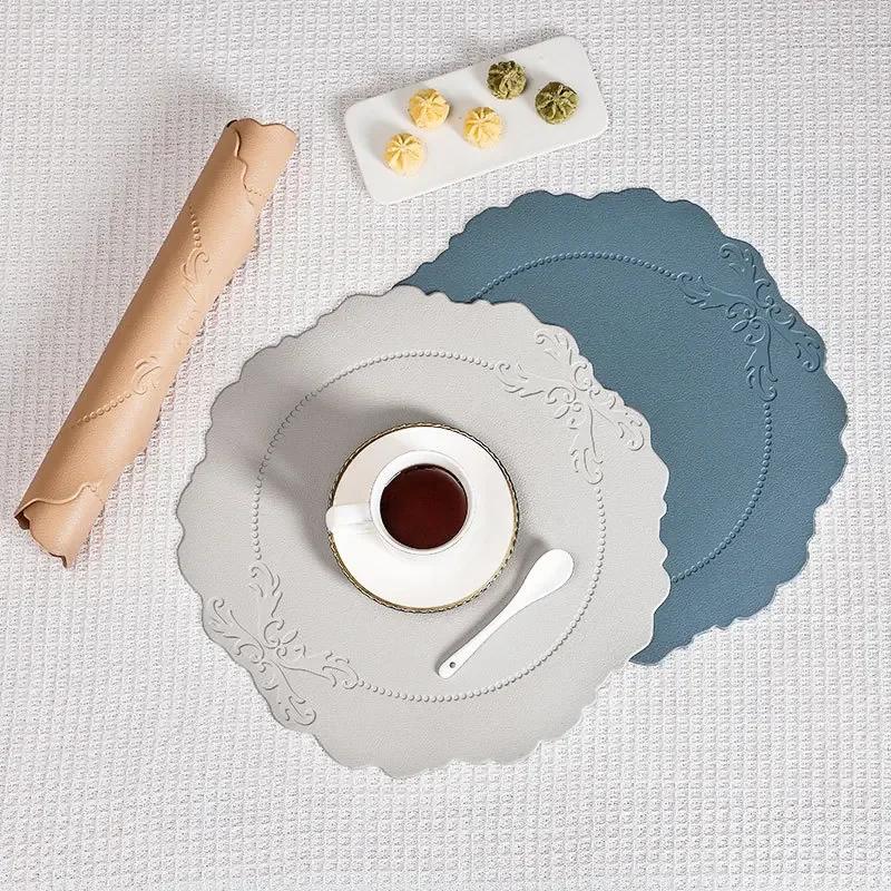 INS Nordic Leather Embossed Placemats Pads Western Table Mat Creative Heat-Resistant Waterproof Oil-Proof Light Luxury Retro Mat