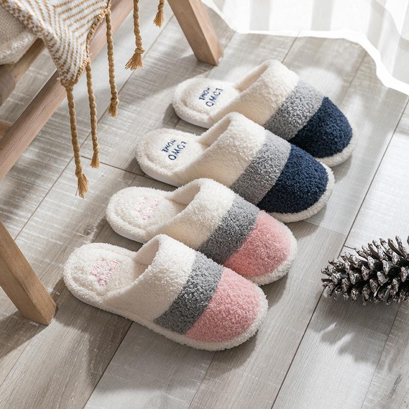 Home Thermal Cotton Slippers Autumn and Winter Couple Indoor Household Thick Bottom Non-slip Home Fluffy Slippers