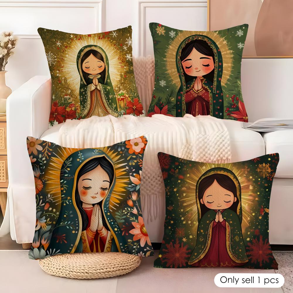 Our Lady of Guadalupe Cushion Cover Soft Plush Fabric DoubleSided Printed Cushion Covers for All Seasons Modern Home Decor