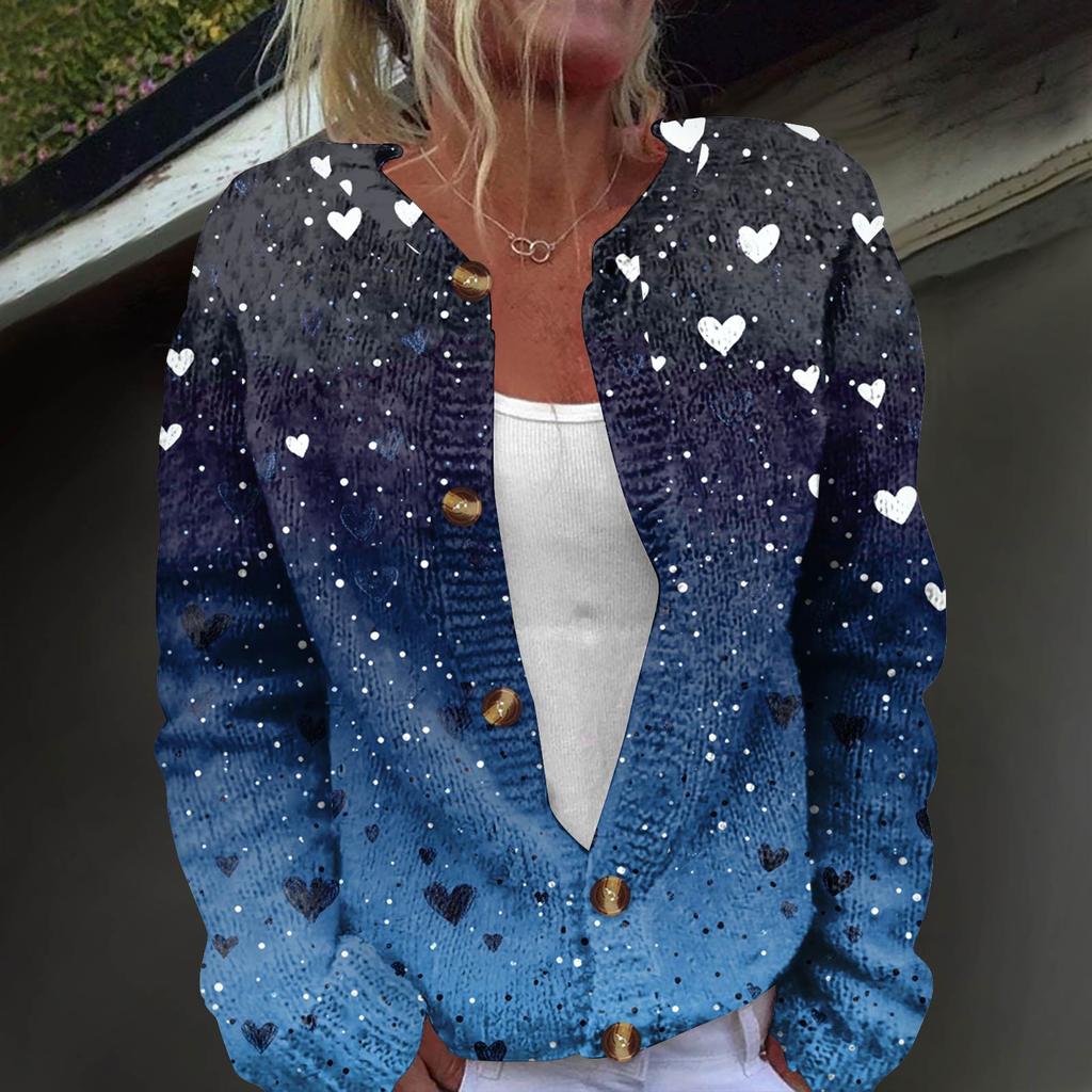 Cardigan da donna alla moda stampato a maniche lunghe in maglia con bottoni