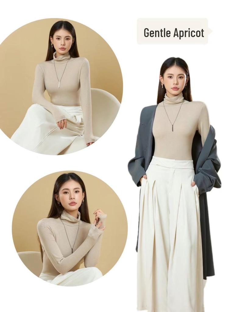 Dámská základní vrstva s rolákem: Tencel Vlna, Slim Fit, Vysoká Elasticita, Dlouhý Rukáv, Hřejivý Podzimně-Zimní Top