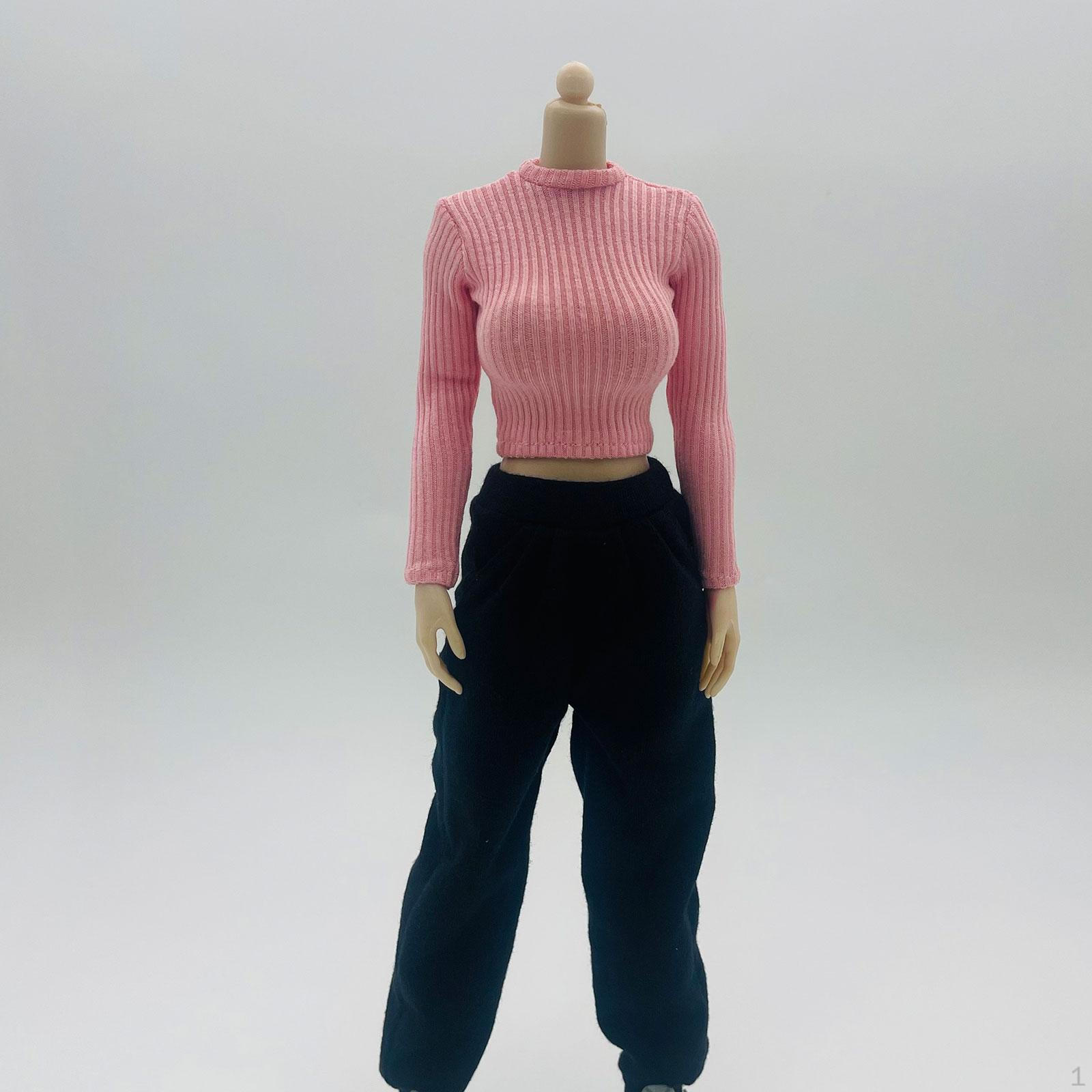 

Одяг для жіночої ляльки 1/6, Топ з довгим рукавом та спортивні штани для 12 фігурок Pink and Black