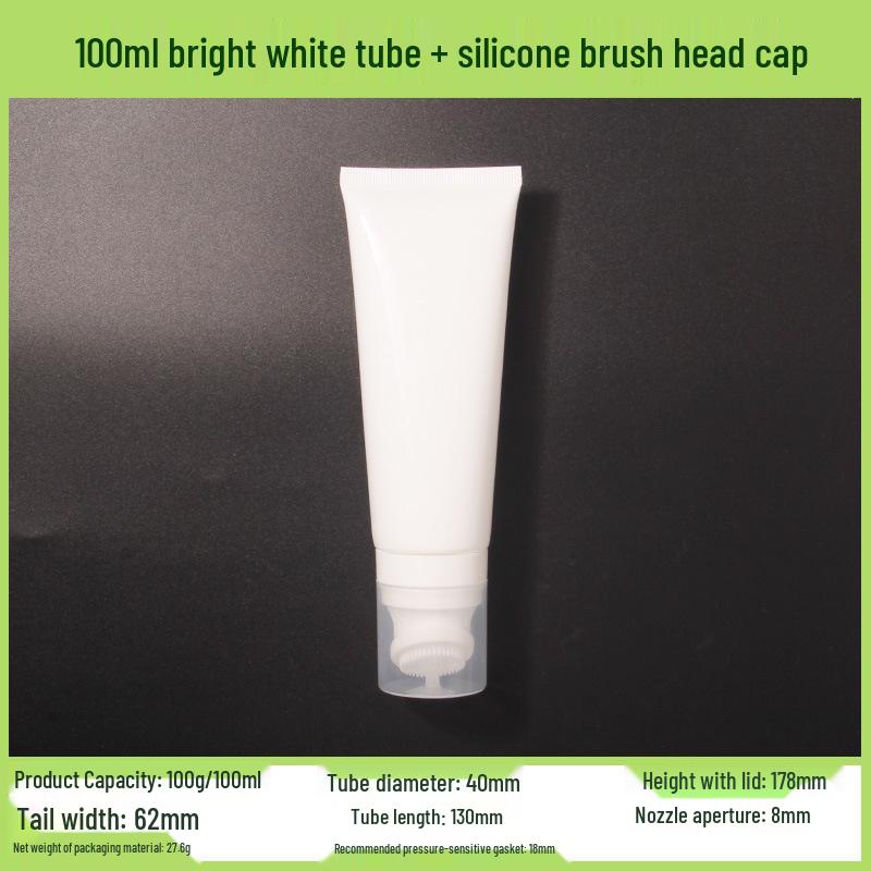 50/80/100ml White PE Soft Tube with Silicone Brush Head for Skincare Facial Cleanser