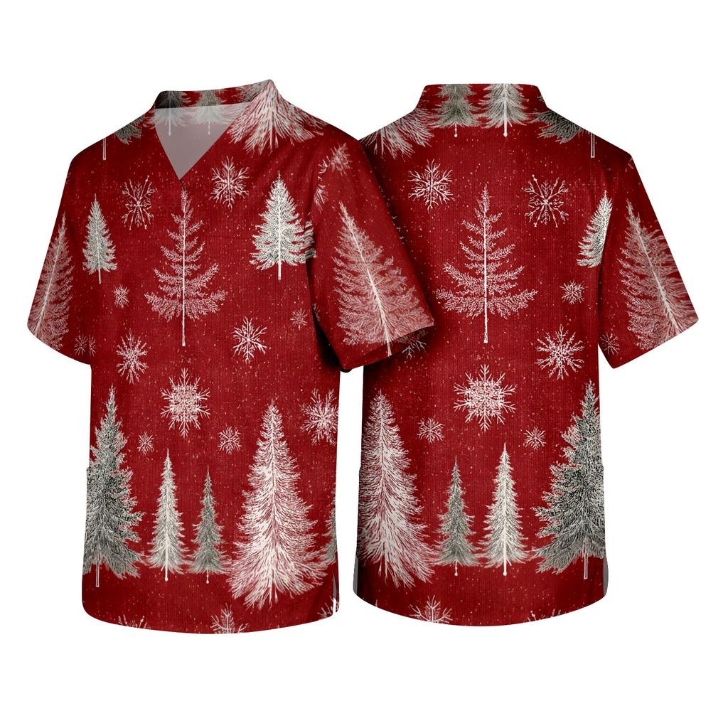 Men's Christmas Themed Holiday Caregiver Uniform for Work in Hospitals and Clinics