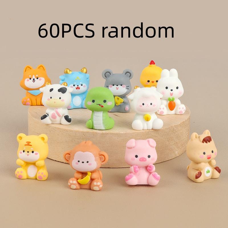12/60PCS 3D Chinese zodiac DIY resin accessories, micro landscape simulation, drip glue scene decoration, handmade materials
