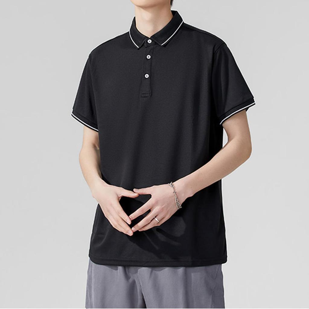 LSMUDKINGDOM Short Sleeve Polo Plus Solid for Golf and Size S Men's Shirt, Size, Color, Collared, Stylish, Lightweight, Comfortable, Business, Black,