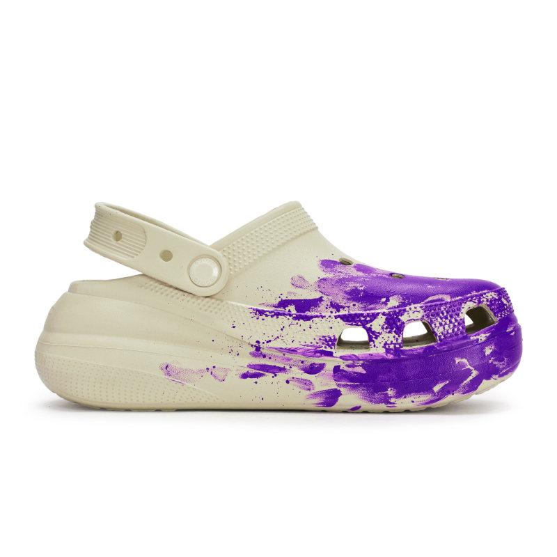 Crocs Crush Clog 811 Manufacturing Condensation Scene Special Shoe Box Ink Splash Hole Shoes Unisex Bone White Purple