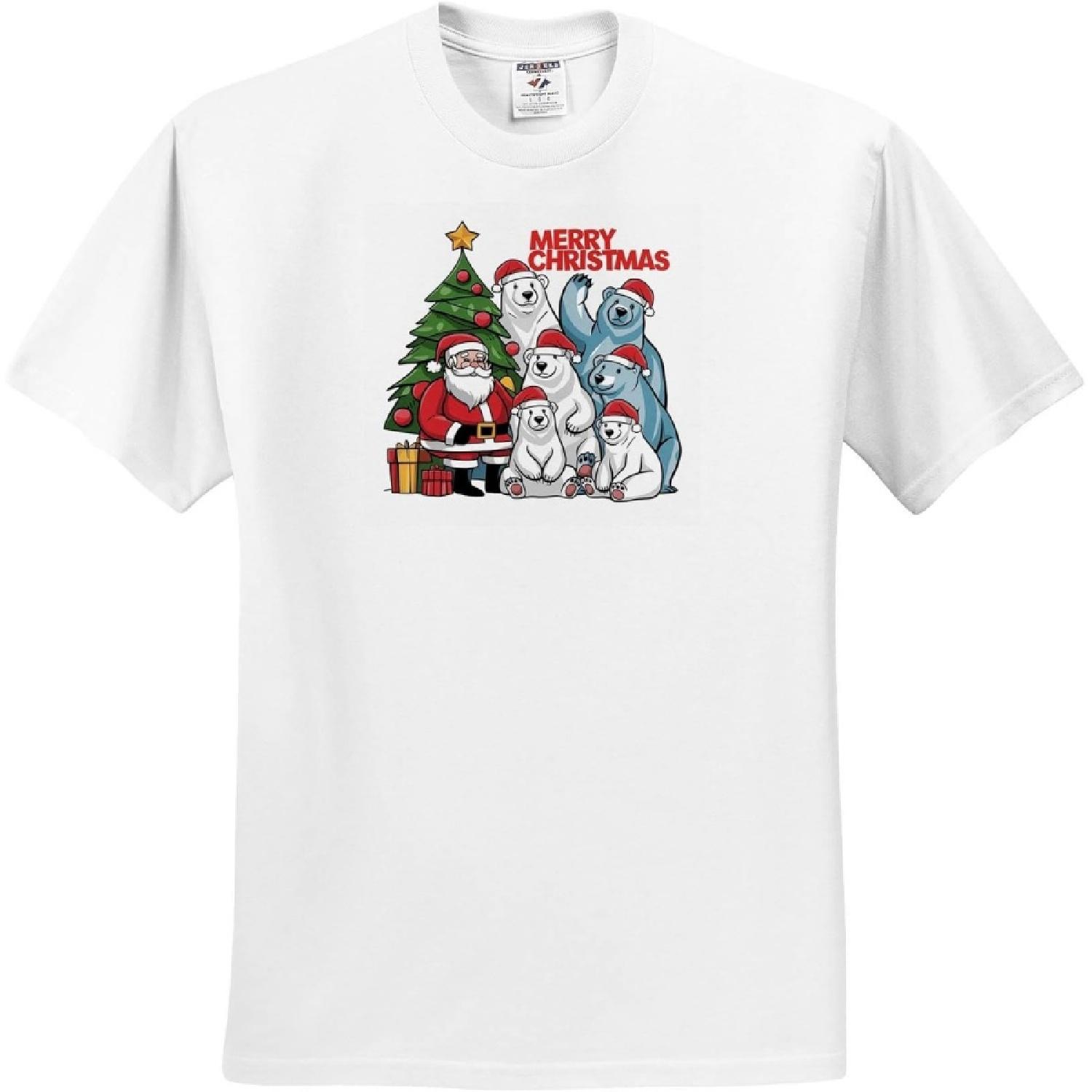 3dRose, Cute Funny Santa Claus and Polar Bears in Santa Hats Christmas Art, T-Shirt XXXXXL белый