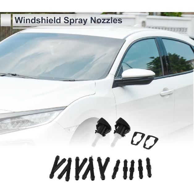 Windshield Washer Nozzle for Dodge Avenger 2008-2011 Front W/ 5 Pcs Y Hose Connector Car Black,White Plastic 1 Set