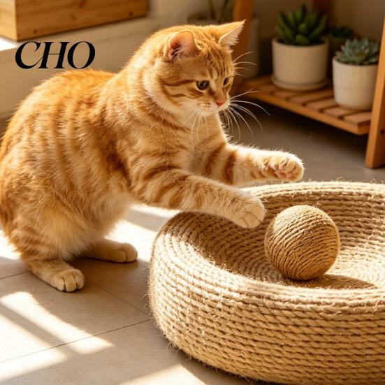 Safe Non-toxic Cat Chewer Faux Sisal Ball Toy, 8CM Large Scratch with Built-in Bell, Sound Bell Interactive Play Bite-Resistant Toy for Relieve Stress