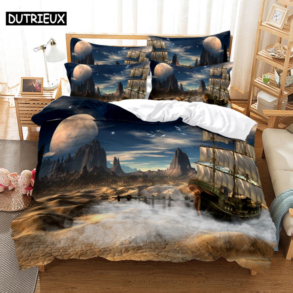 3D Digital-Printed Aurora plus Stars-Themed Soft with Soft Fabric Duvet Cover Set in Quen Sized Dimensions - Fashionable Bed Linen Design